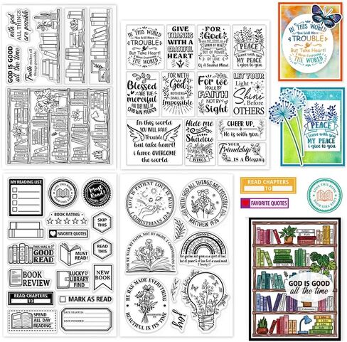 GLOBLELAND 4 Sheets Bible Clear Stamps for Card Making Bookshelf Reading Label Silicone Clear Stamp Seals Blessings Texts Transparent Stamps for DIY Scrapbooking Journals Decorative Photo Album in Saudi Arabia