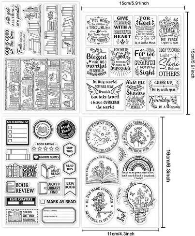 GLOBLELAND 4 Sheets Bible Clear Stamps for Card Making Bookshelf Reading Label Silicone Clear Stamp Seals Blessings Texts Transparent Stamps for DIY Scrapbooking Journals Decorative Photo Album in Saudi Arabia
