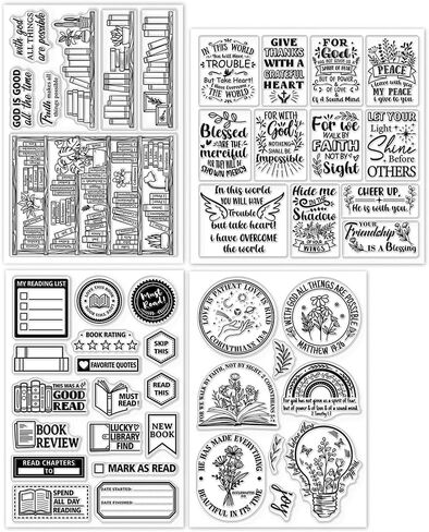 GLOBLELAND 4 Sheets Bible Clear Stamps for Card Making Bookshelf Reading Label Silicone Clear Stamp Seals Blessings Texts Transparent Stamps for DIY Scrapbooking Journals Decorative Photo Album in Saudi Arabia