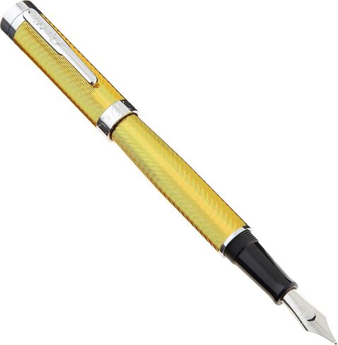 Conklin Herringbone Signature Pentain Pen - Flex Jowo Nib ، الأصفر مع تقليم الكروم ، تصميم محفور مرن ، قابل لإعادة التعبئة للكتابة التعبيرية ، مثالية لعشاق القلم in Kuwait