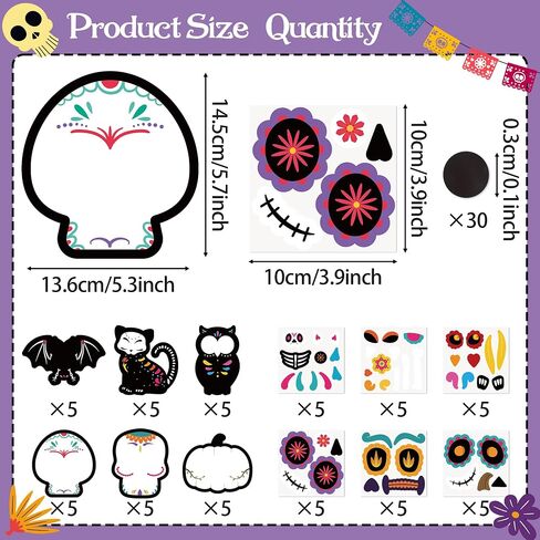 Haooryx DIY Day of the Dead Magnet Craft Kit - 30 مجموعة Make Di De De Los Muertos Sugar Skull Decoration Craft Halloween Mexican Party Party Supply Kid Art Project Decor in Saudi Arabia