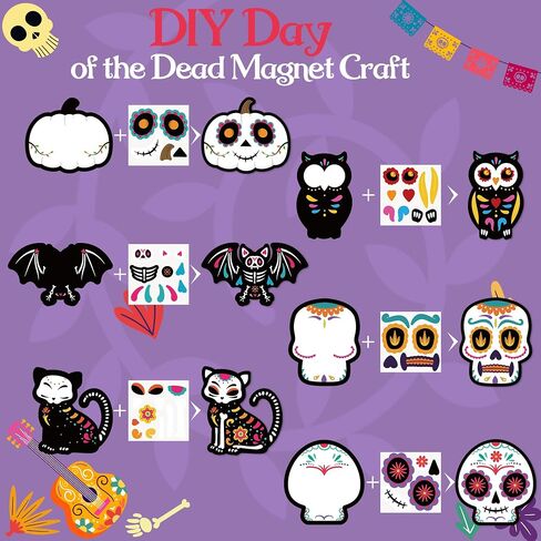 Haooryx DIY Day of the Dead Magnet Craft Kit - 30 مجموعة Make Di De De Los Muertos Sugar Skull Decoration Craft Halloween Mexican Party Party Supply Kid Art Project Decor in Saudi Arabia