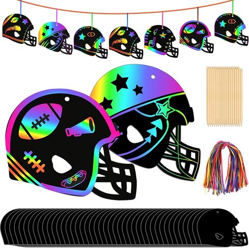 64 Pcs Football Scratch Paper Football Helmet Scratch Cards Ornaments with Wooden Stylus and Ribbons Color Your Own Football for DIY Crafts Painting Football Classroom Party Supplies in Saudi Arabia