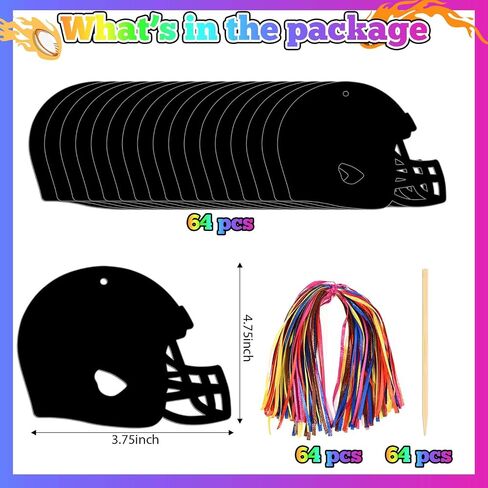 64 Pcs Football Scratch Paper Football Helmet Scratch Cards Ornaments with Wooden Stylus and Ribbons Color Your Own Football for DIY Crafts Painting Football Classroom Party Supplies in Saudi Arabia