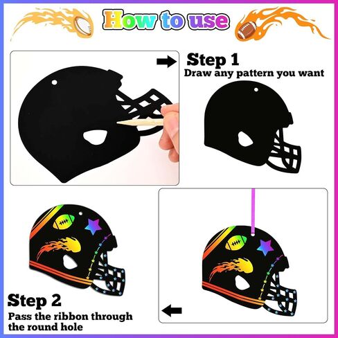 64 Pcs Football Scratch Paper Football Helmet Scratch Cards Ornaments with Wooden Stylus and Ribbons Color Your Own Football for DIY Crafts Painting Football Classroom Party Supplies in Saudi Arabia