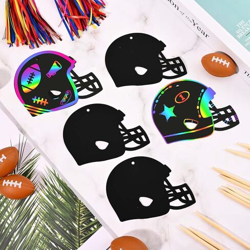 64 Pcs Football Scratch Paper Football Helmet Scratch Cards Ornaments with Wooden Stylus and Ribbons Color Your Own Football for DIY Crafts Painting Football Classroom Party Supplies in Saudi Arabia