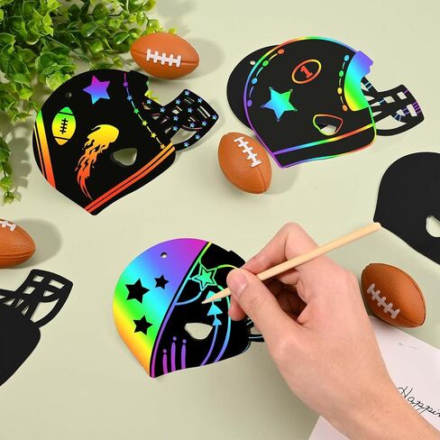 64 Pcs Football Scratch Paper Football Helmet Scratch Cards Ornaments with Wooden Stylus and Ribbons Color Your Own Football for DIY Crafts Painting Football Classroom Party Supplies in Saudi Arabia