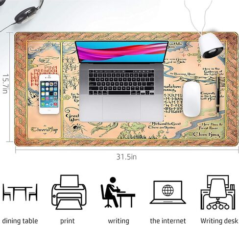 Maps Desk Mat Vintage Yellow Desk Pad Large Gaming Mouse Pads, Painting Keyboard Mouse Pad Mat XXL Laptop Computer Mat, Extended Desktop Pad Gaming Mats for Home/Office Art Decor 31.5x15.7 in in Saudi Arabia