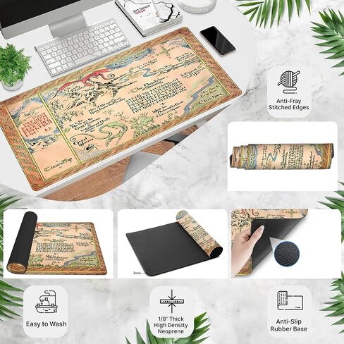 Maps Desk Mat Vintage Yellow Desk Pad Large Gaming Mouse Pads, Painting Keyboard Mouse Pad Mat XXL Laptop Computer Mat, Extended Desktop Pad Gaming Mats for Home/Office Art Decor 31.5x15.7 in in Saudi Arabia