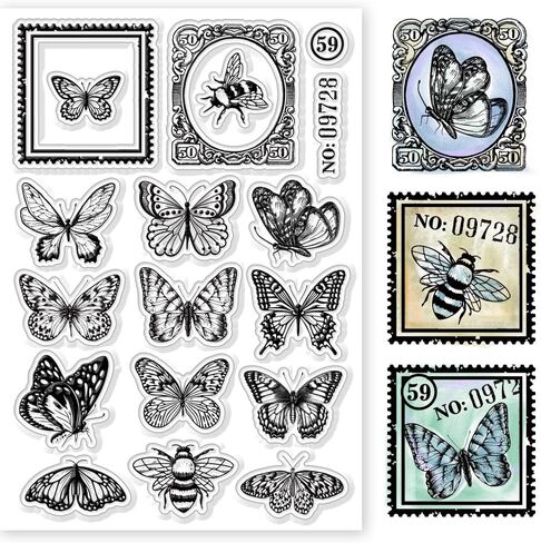 Globleland Vintage Butterfly Clear Clear Stamps Retro Butterfly Decorative Clear Clear Silicone Stamps for Card in Saudi Arabia