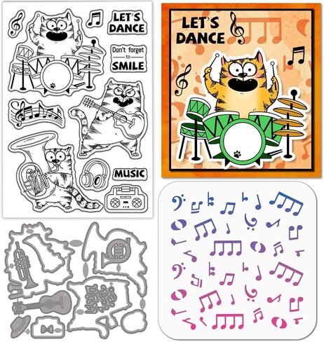 Globleland Space Comic Cats Clear Silicone Stamp Metal Cartoon Cat Rockets Cutting Die Cuts Milky Way Bessing Paint Craft Stencils for Card Scrapbooking Craft Diy in Saudi Arabia