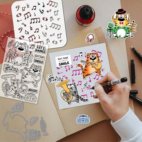 Globleland Space Comic Cats Clear Silicone Stamp Metal Cartoon Cat Rockets Cutting Die Cuts Milky Way Bessing Paint Craft Stencils for Card Scrapbooking Craft Diy in Saudi Arabia