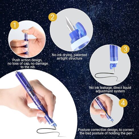 Protectivemethod قلم نافورة قابلة للسحب ، 0.38 ملم نيب نيب للكتابة السلسة ، برميل شفاف مع الحبر الأزرق والأسود ، يشمل 5 خراطيش الحبر القابلة لإعادة التعبئة ، وتصميم بدون تسرب للمدرسة ، والمكتب in Saudi Arabia