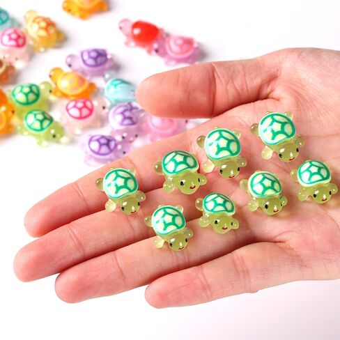 70PCS Luminous Mini Resin Turtles, Resin Animals, Mini Turtles, Marine Craft Decoration, Suitable for Decoration of Gardens, Parties, Miniature Landscapes (10 Colors) in Saudi Arabia