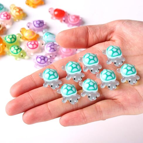 70PCS Luminous Mini Resin Turtles, Resin Animals, Mini Turtles, Marine Craft Decoration, Suitable for Decoration of Gardens, Parties, Miniature Landscapes (10 Colors) in Saudi Arabia