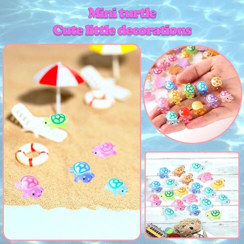 70PCS Luminous Mini Resin Turtles, Resin Animals, Mini Turtles, Marine Craft Decoration, Suitable for Decoration of Gardens, Parties, Miniature Landscapes (10 Colors) in Kuwait