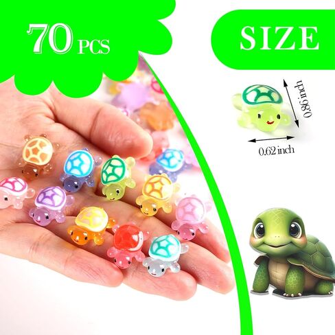 70PCS Luminous Mini Resin Turtles, Resin Animals, Mini Turtles, Marine Craft Decoration, Suitable for Decoration of Gardens, Parties, Miniature Landscapes (10 Colors) in Kuwait
