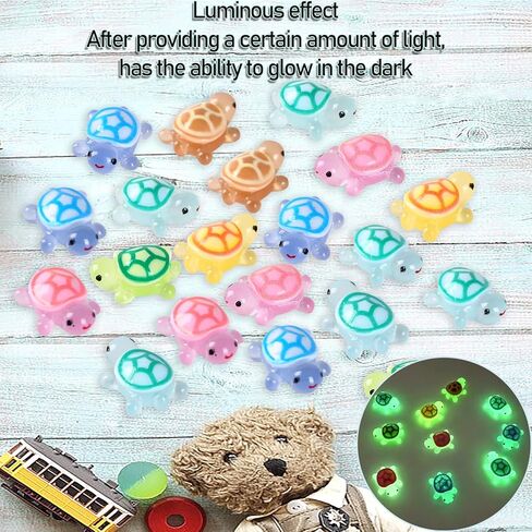 70PCS Luminous Mini Resin Turtles, Resin Animals, Mini Turtles, Marine Craft Decoration, Suitable for Decoration of Gardens, Parties, Miniature Landscapes (10 Colors) in Kuwait