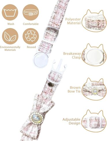 GoldTiger Cat Collar with Bow Tie, Cute Pearl Cat Collar with Breakaway, Suitable for Medium to Small Cats, Adjustable Size 7.87~11.81 Inches (Pink) in Saudi Arabia