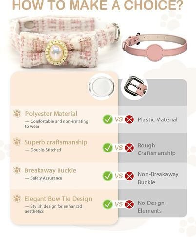 GoldTiger Cat Collar with Bow Tie, Cute Pearl Cat Collar with Breakaway, Suitable for Medium to Small Cats, Adjustable Size 7.87~11.81 Inches (Pink) in Saudi Arabia