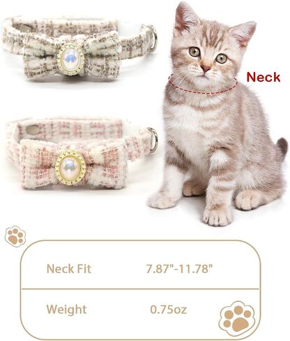 GoldTiger Cat Collar with Bow Tie, Cute Pearl Cat Collar with Breakaway, Suitable for Medium to Small Cats, Adjustable Size 7.87~11.81 Inches (Pink) in Saudi Arabia