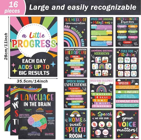 Yiaoyinnz 16Pcs Speech Therapy Posters for Classroom Decorations Chalkboard Language Pathologist Bulletin Board Decorations Speech Therapy Wall Decor for Classroom School Office Art Print 11 x 14 Inch in Saudi Arabia