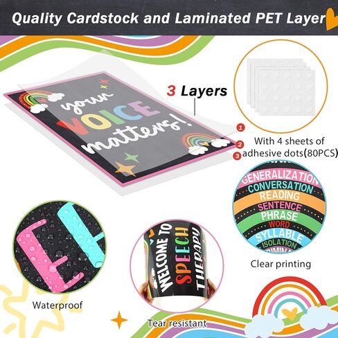 yiaoyinnz 16pcs ملصقات علاج الكلام لزخارف الفصول الدراسية لوحة الطباشيروغرافية علم علم الأمراض النبيرة زخارف لوحة الكلام علاج الجدار للصف الفصول الدراسية طباعة Art Offic in Kuwait