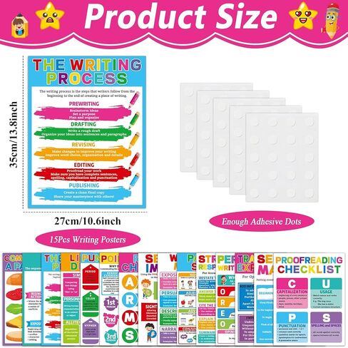15pcs ملصقات عملية الكتابة الملونة للفصول الدراسية الكتابة التعليمية الملصقات الإنجليزية يجب أن تحتوي المدرسة الثانوية على دليل استراتيجية للكتابات ملصق المعلم للمكتبة in Saudi Arabia