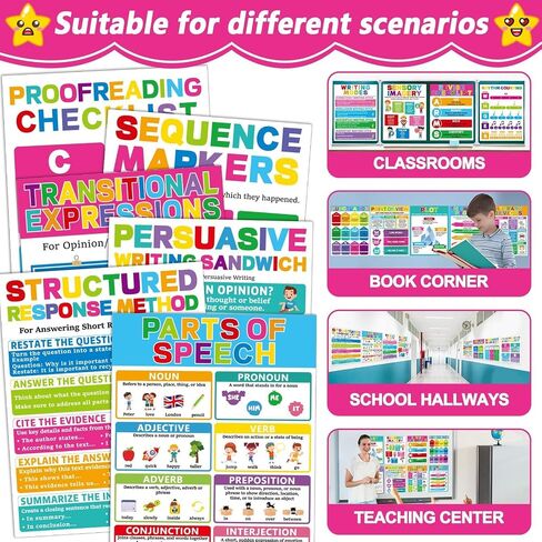 15pcs ملصقات عملية الكتابة الملونة للفصول الدراسية الكتابة التعليمية الملصقات الإنجليزية يجب أن تحتوي المدرسة الثانوية على دليل استراتيجية للكتابات ملصق المعلم للمكتبة in Saudi Arabia