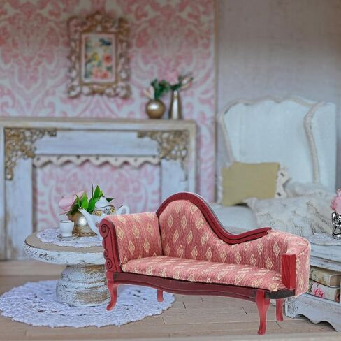 Operitacx 1:12 Scale Miniature Dollhouse Living Room Settee Vintage Style Upholstered Couch Dollhouse Accessory in Saudi Arabia