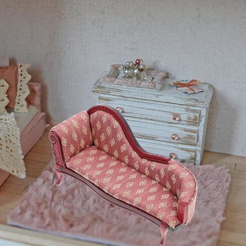 Operitacx 1:12 Scale Miniature Dollhouse Living Room Settee Vintage Style Upholstered Couch Dollhouse Accessory in Saudi Arabia
