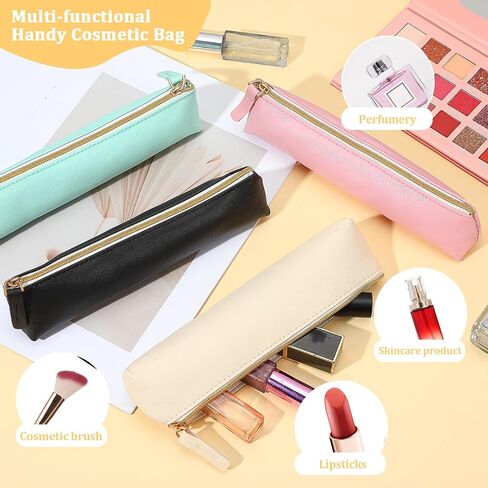 4 PCS Limstick Pouch ، Pu Leather Tiny Makeup Lipstick Bag مع سحاب ، حقيبة فرشاة مكياج محمولة لمكياج الفرش ، مستحضرات التجميل ، أحمر الشفاه ، القلم ، القلم الرصاص ، عملة معدنية (أسود بيج وردي أخضر) in Saudi Arabia