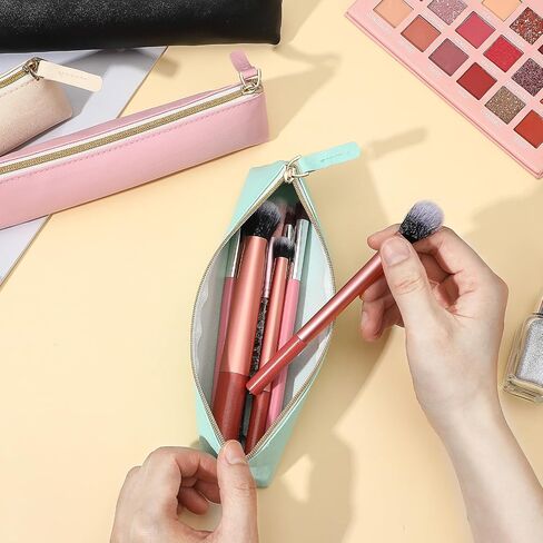 4 PCS Limstick Pouch ، Pu Leather Tiny Makeup Lipstick Bag مع سحاب ، حقيبة فرشاة مكياج محمولة لمكياج الفرش ، مستحضرات التجميل ، أحمر الشفاه ، القلم ، القلم الرصاص ، عملة معدنية (أسود بيج وردي أخضر) in Saudi Arabia