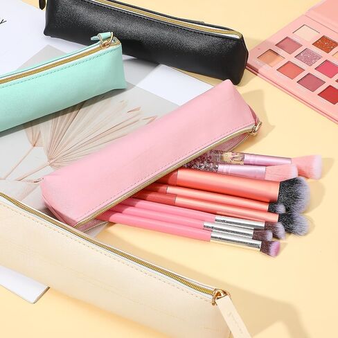 4 PCS Limstick Pouch ، Pu Leather Tiny Makeup Lipstick Bag مع سحاب ، حقيبة فرشاة مكياج محمولة لمكياج الفرش ، مستحضرات التجميل ، أحمر الشفاه ، القلم ، القلم الرصاص ، عملة معدنية (أسود بيج وردي أخضر) in Saudi Arabia