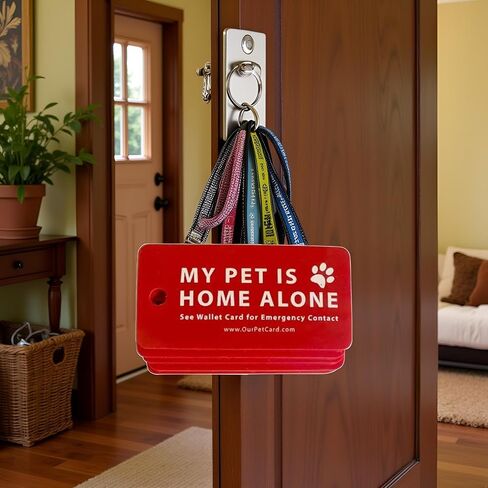 1Pc Red Pets are Home Alone Alert Key Tags Keychain Contact Writable Pet Wallet Key Keychain in Saudi Arabia