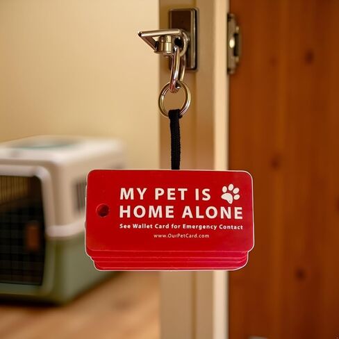 1Pc Red Pets are Home Alone Alert Key Tags Keychain Contact Writable Pet Wallet Key Keychain in Saudi Arabia