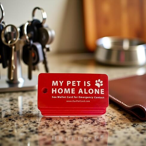 1Pc Red Pets are Home Alone Alert Key Tags Keychain Contact Writable Pet Wallet Key Keychain in Saudi Arabia