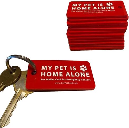 1Pc Red Pets are Home Alone Alert Key Tags Keychain Contact Writable Pet Wallet Key Keychain in Saudi Arabia