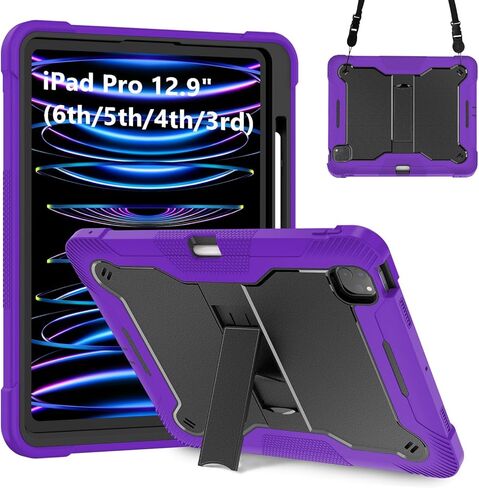 FS FANSONG Samsung Galaxy Tab A8 10.5 Inch Case 2022,SM-X200/X205/X207 Tablet Cover with Screen Protector Pencil Holder 360 Degree Rotating Kickstand and Shoulder Strap Black in Kuwait