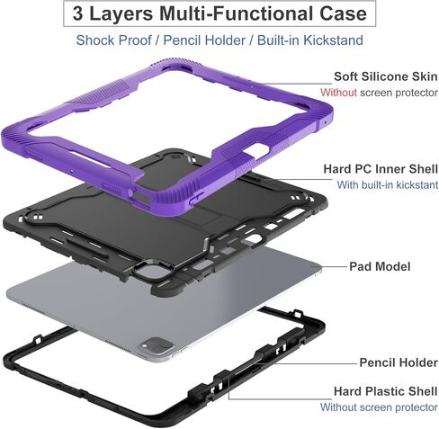 FS FANSONG Samsung Galaxy Tab A8 10.5 Inch Case 2022,SM-X200/X205/X207 Tablet Cover with Screen Protector Pencil Holder 360 Degree Rotating Kickstand and Shoulder Strap Black in Kuwait