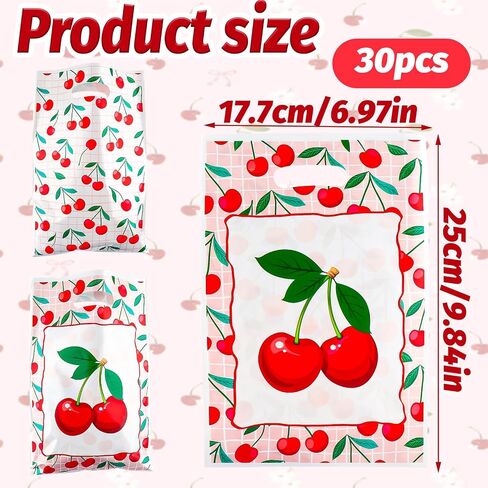 30 PCS Cherry Party Gift Bags,Vibrant Plastic Berry Candy Treat Bags for Fruit Themed Birthday Parties, Baby Showers & Weddings Perfect Favor Bags for Fruit Celebrations in Saudi Arabia
