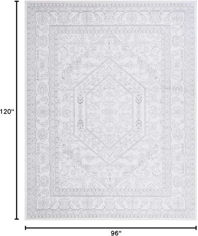 SAFAVIEH Adirondack Collection Area Rug - 8' x 10', Ivory & Silver, Oriental Medallion Design, Non-Shedding & Easy Care, Ideal for High Traffic Areas in Living Room, Bedroom (ADR108B) in Saudi Arabia
