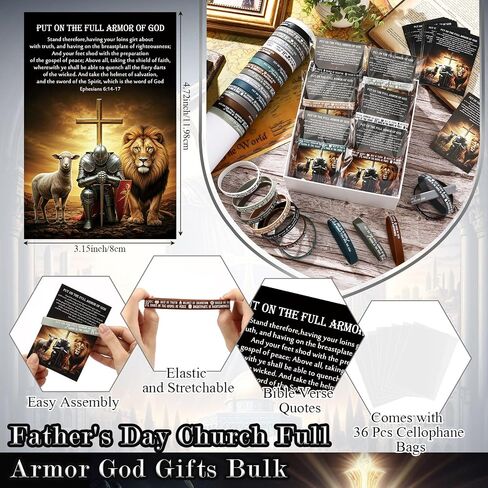 36 Sets Put on the Full Armor of God Gifts Bulk Christian Pastor Bible Verse Wristband Bracelets and Bookmarks Templar Knight Religious Supplies for Bible Study Sunday School in Saudi Arabia