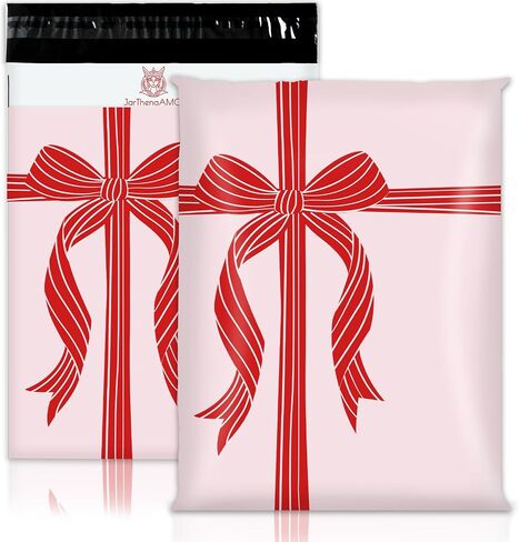 100Pcs Christmas Bow Poly Mailers 10 x 13 Inch Pink Red Bowknot Packaging Bags Self Seal Mailing Envelope Bags for Small Business Clothing in Saudi Arabia