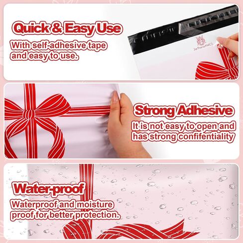 100Pcs Christmas Bow Poly Mailers 10 x 13 Inch Pink Red Bowknot Packaging Bags Self Seal Mailing Envelope Bags for Small Business Clothing in Saudi Arabia