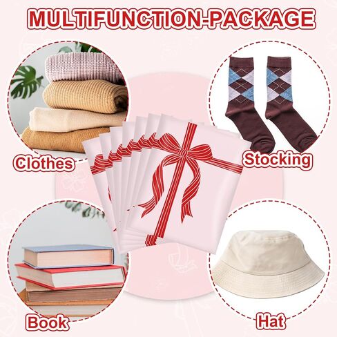 100Pcs Christmas Bow Poly Mailers 10 x 13 Inch Pink Red Bowknot Packaging Bags Self Seal Mailing Envelope Bags for Small Business Clothing in Saudi Arabia