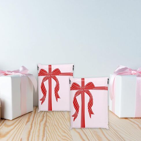 100Pcs Christmas Bow Poly Mailers 10 x 13 Inch Pink Red Bowknot Packaging Bags Self Seal Mailing Envelope Bags for Small Business Clothing in Saudi Arabia