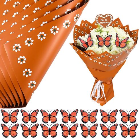 Fullhawl 20 Sheet Mexican Flower Wrapping Paper with 10 Monarch Butterfly De Barro Bouquet Wrap Day of The Dead Mexican Floral Gift Wrapping Paper for Wedding Birthday in Saudi Arabia
