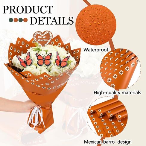 Fullhawl 20 Sheet Mexican Flower Wrapping Paper with 10 Monarch Butterfly De Barro Bouquet Wrap Day of The Dead Mexican Floral Gift Wrapping Paper for Wedding Birthday in Saudi Arabia