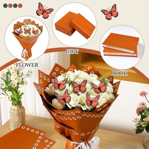 Fullhawl 20 Sheet Mexican Flower Wrapping Paper with 10 Monarch Butterfly De Barro Bouquet Wrap Day of The Dead Mexican Floral Gift Wrapping Paper for Wedding Birthday in Saudi Arabia